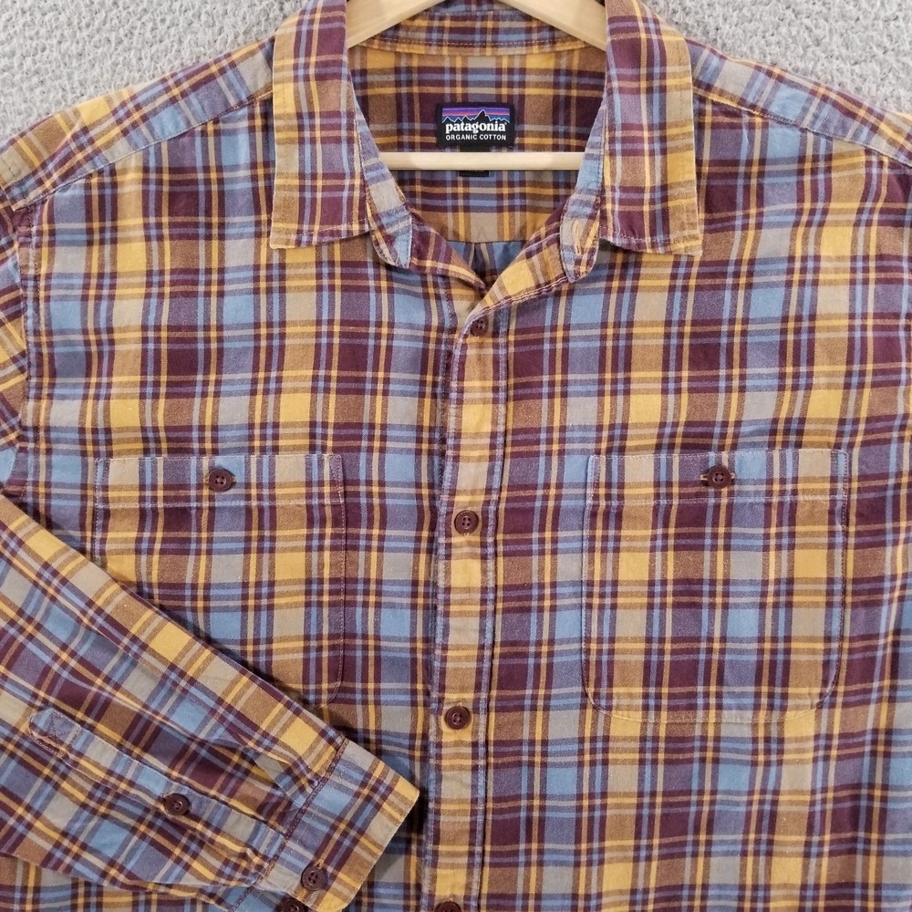 Patagonia Shirt Mens XXL Brown Plaid Long Sleeve Pima Cotton Lightweight Flannel